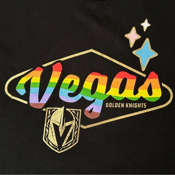 Rare Vegas Golden Knights VGK Black Rainbow Pride T-Shirt Gold Foil Size XL - Picture 3 of 7